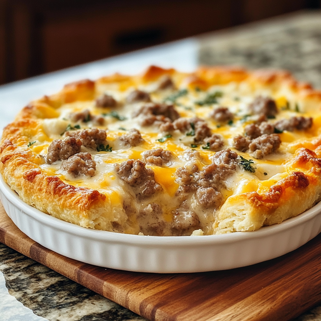 Biscuits and Sausage Gravy Breakfast Pizza