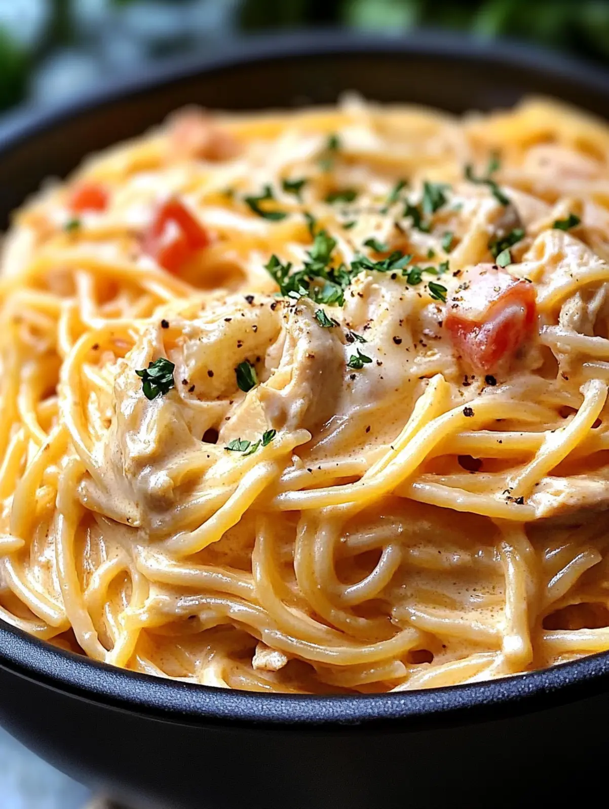 Creamy Crockpot Chicken Spaghetti