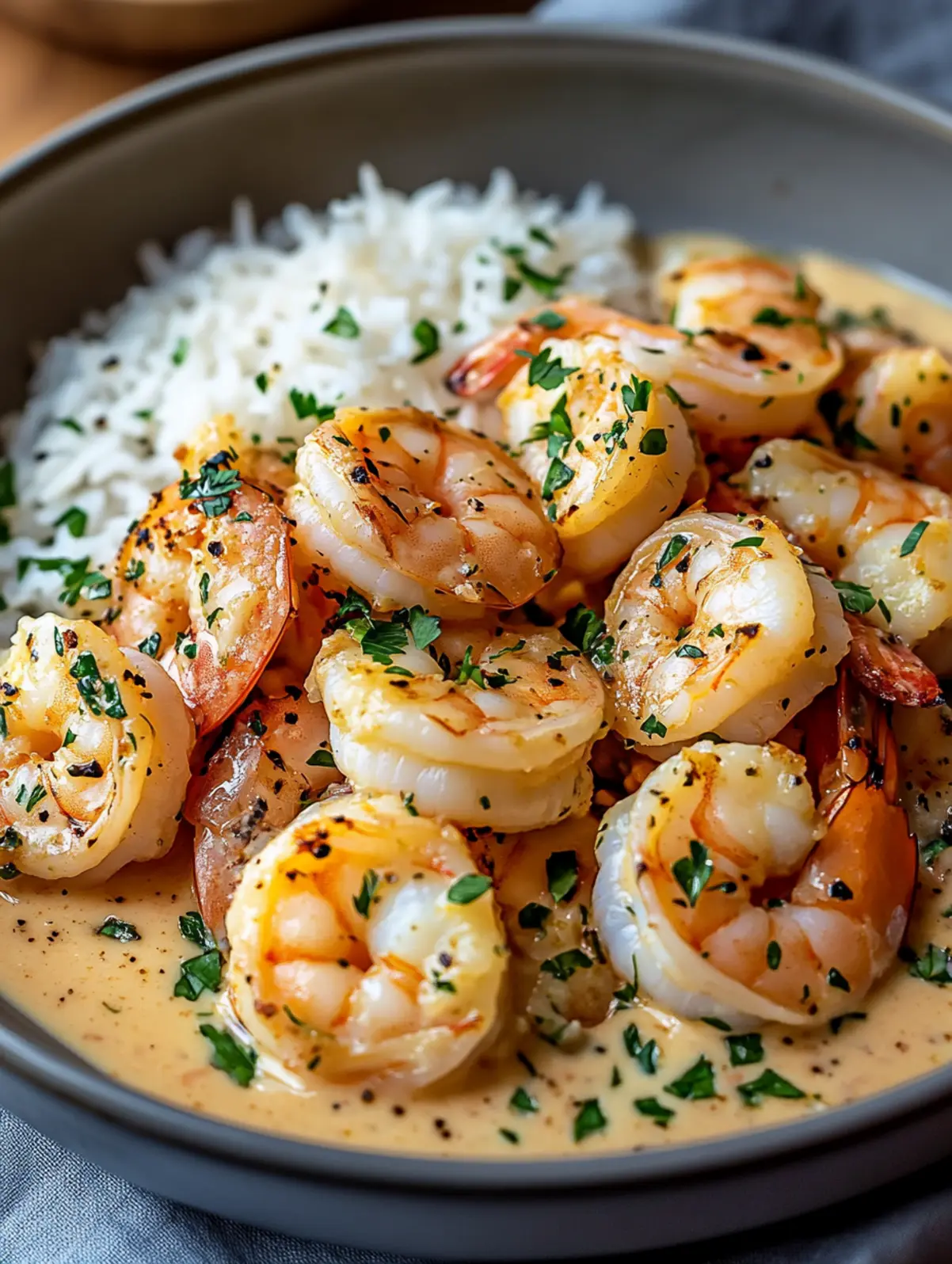 Creamy Garlic Butter Shrimp with Steamed Rice