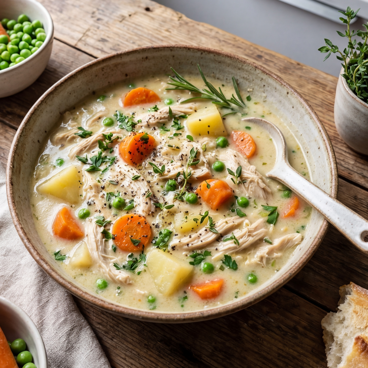 High Protein Chicken Pot Pie Soup