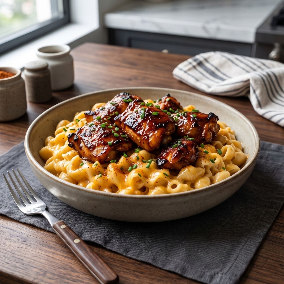 High Protein Honey Bbq Chicken Mac & Cheese